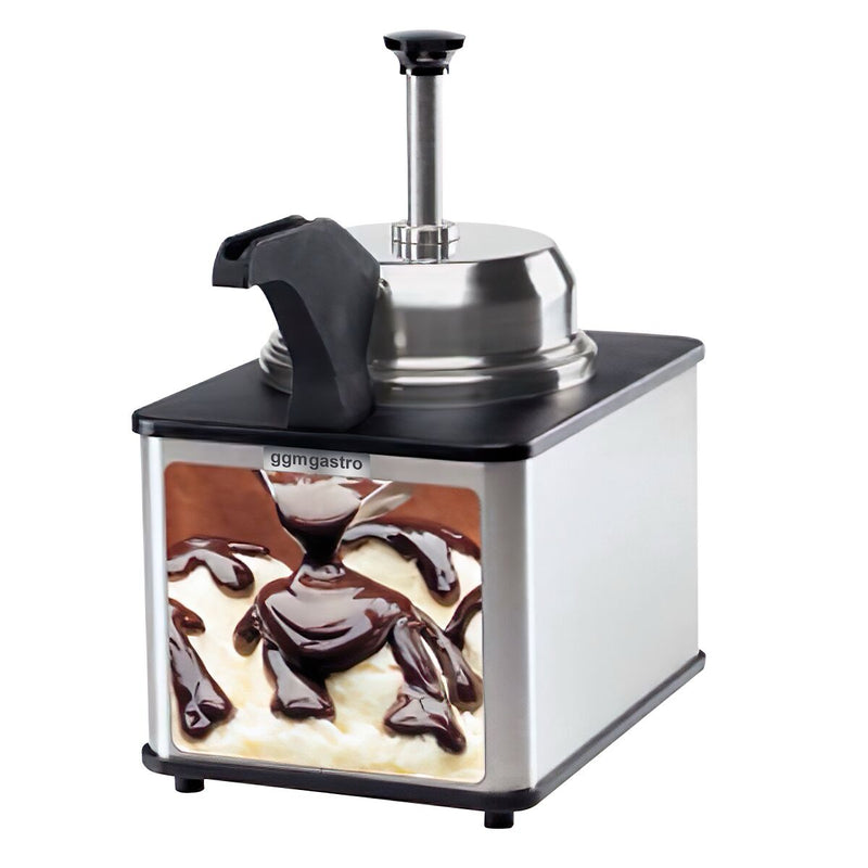 Hot Fudge saucer avec pompe et bec verseur chauffant.