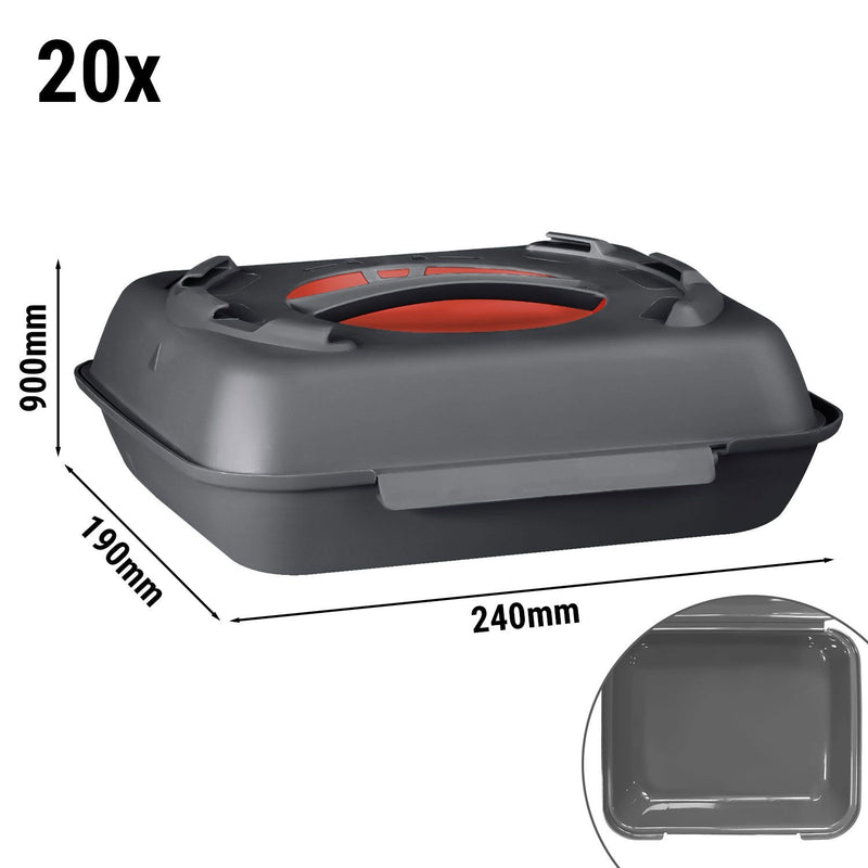 (20 pièces) Boîtes menu - 600ml - non divisé - gris Anthracite/Rouge.