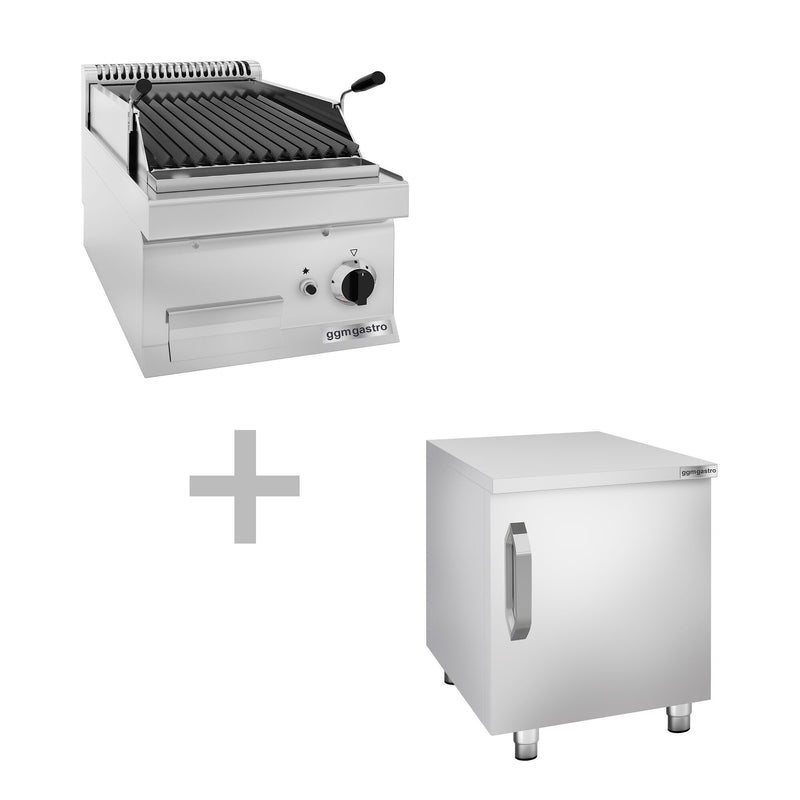 Grill à gaz en pierre de lave - 7 kW - Grille inclinable - Soubassement avec 1 porte inclus.