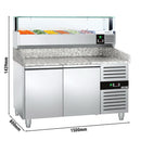 Table réfrigérée pour pizza PREMIUM - 1500x800mm - avec 2 portes - vitrine réfrigérée LED incluse - 5x GN 1/3 + 1x GN 1/2.