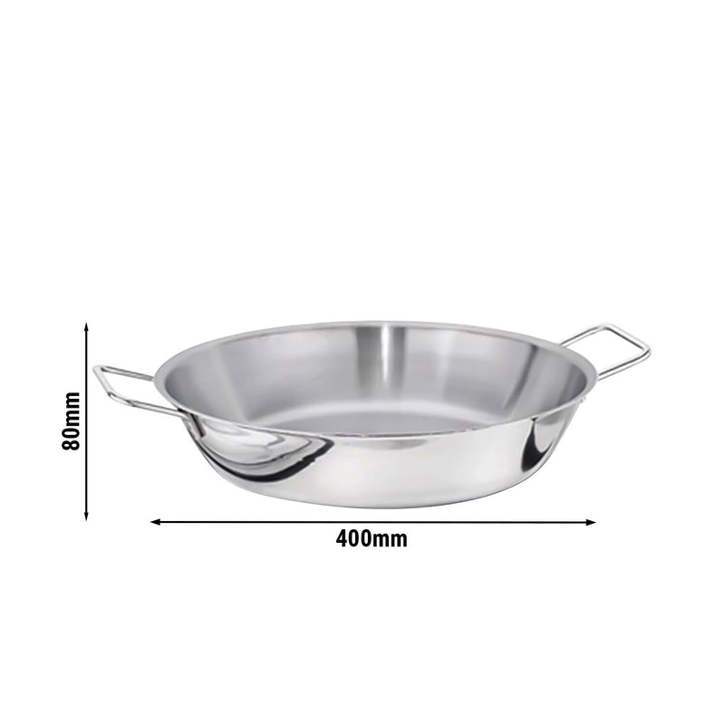 Poêle à paella en acier inoxydable - Ø 400 mm - Hauteur : 80 mm.