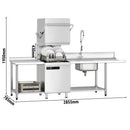 Machine à laver à passage - Numérique - 7,1 kW - incluant table d’entrée à droite, table de sortie à gauche et détartrant - avec pompe à détergent, pompe à rinçage et pompe à produit de lavage.