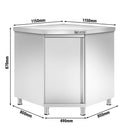 Armoire de travail d'angle en inox PREMIUM avec porte battante sans rebord 1150x800mm