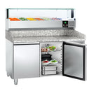 Table réfrigérée pour pizza PREMIUM - 1500x800mm - avec 2 portes - vitrine réfrigérée LED incluse - 5x GN 1/3 + 1x GN 1/2.
