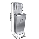 Lavabo | Station de lavage - Acier inoxydable - avec commande au pied, distributeur de papier et distributeur de savon.
