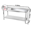 Table de travail en inox PREMIUM - 1800x700mm - avec fond de base & rebord.