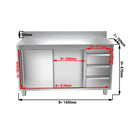 Armoire de travail inox PREMIUM - 1400x700mm - avec 3 tiroirs à droite & rebord