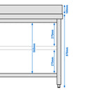 Table de travail en inox PREMIUM - 1400x700mm - avec fond de base & rebord.