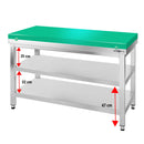Table de travail en inox PREMIUM - 1200x800mm - avec fond de base sans rebord y compris plaque de découpe