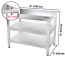 Table de travail en inox PREMIUM - 1000x600mm - avec tablette de base & intermédiaire