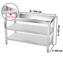 Table de travail en inox PREMIUM - 1400x600mm - avec tablette de base & intermédiaire