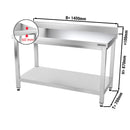 Table de travail en inox PREMIUM - 1400x700mm - avec fond de base & rebord.