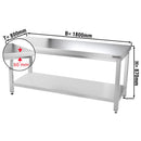 Table de travail inox PREMIUM - 1800x800mm - avec fond de base sans rebord