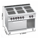 Cuisinière électrique - 21 kW - 6 plaques carrées +Four électrique statique - 7,5 kW.