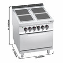 Cuisinière électrique - 14 kW - 4 plaques carrées - Four électrique statique inclus - 7,5 kW