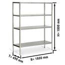 Etagère en inox ECO - 1800x490mm - avec 4 étagères (RÉGLABLE)