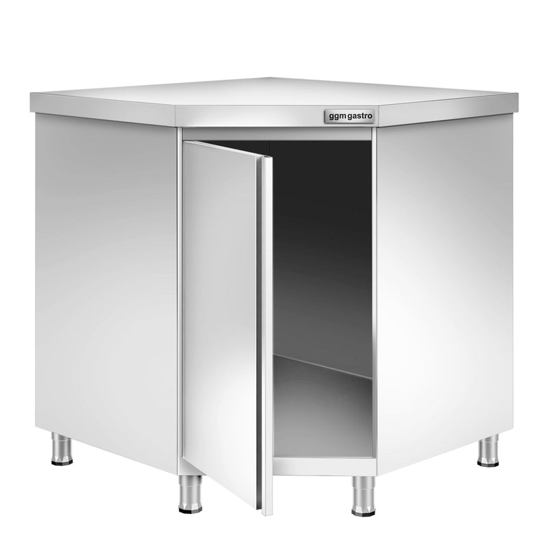 Armoire de travail d'angle en inox PREMIUM avec porte battante sans rebord 1150x800mm