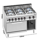 Cuisinière à gaz - 33,5 kW - 6 brûleurs - four à gaz inclus - 7,8 kW
