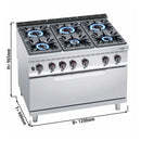 Cuisinière à gaz - 53,5 kW - 6 brûleurs - Four à gaz inclus - 12 kW.