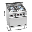 Cuisinière à gaz - 21,5 kW - 4 brûleurs - four à gaz inclus - 7,8 kW.