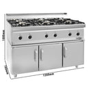 Cuisinière à gaz - 36 kW - 6 Brûleurs - Incl. Soubassement avec 3 portes.