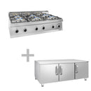 Cuisinière à gaz - 36 kW - 6 Brûleurs - Incl. Soubassement avec 3 portes.
