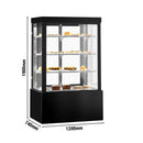 Vitrine à gâteaux - 1200mm - Double vitrage - avec éclairage LED, 3 étagères et façade miroir - Noir