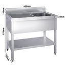Evier PREMIUM - 1600x700mm - avec fond & 1 bac à droite