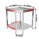 Table de travail d'angle en inox PREMIUM - 1000x600mm - avec fond de base sans rebord